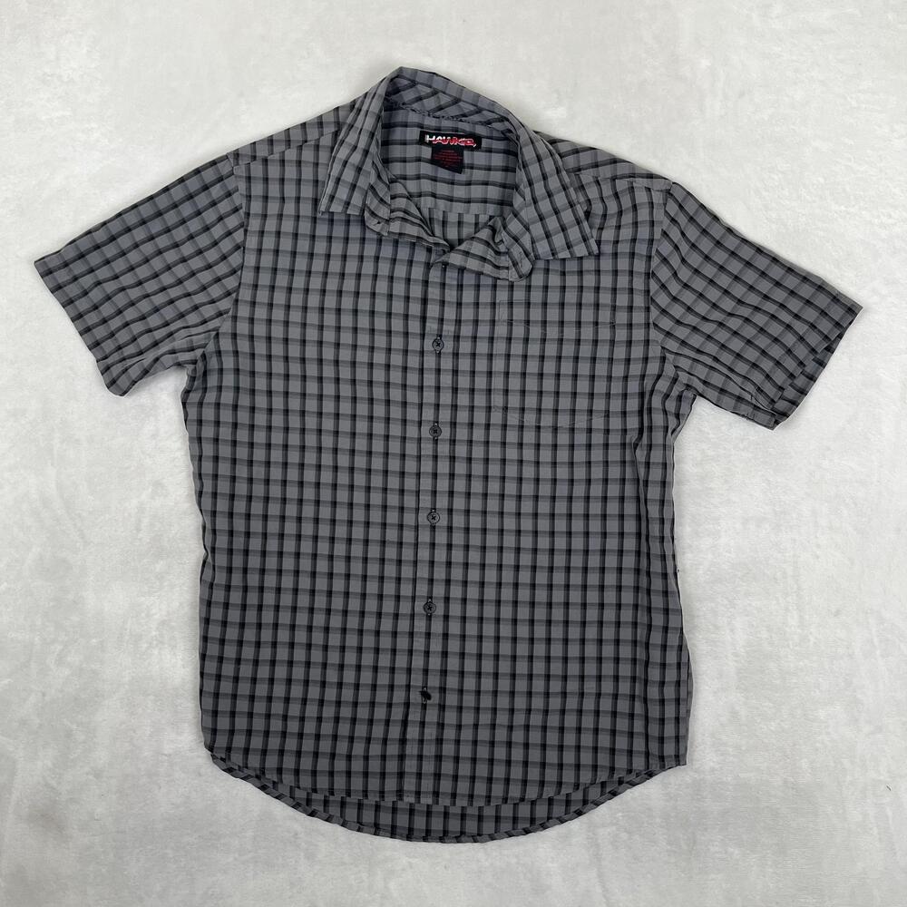 VTG Tony Hawk Shirt Mens Medium Gray Check Short Sleeve Button Front Skate Y2K